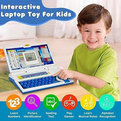 Kids English Learning Laptop screen showing activities