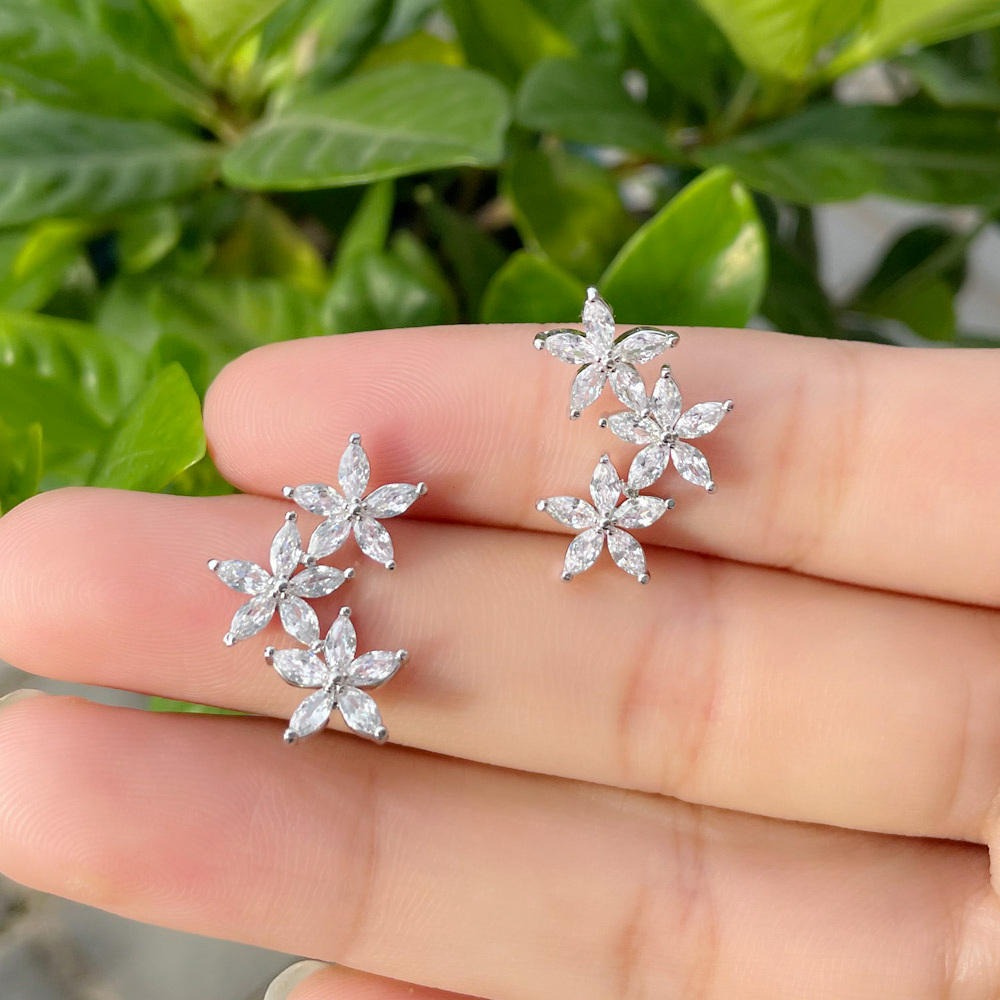 cubic zirconia flower stud earrings on hand