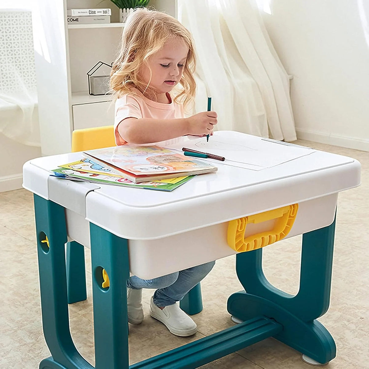 Kids Table and Chair Set with Storage full view