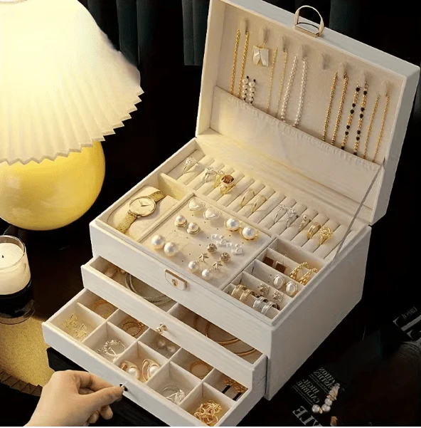 3 layer jewelry storage box elegant design