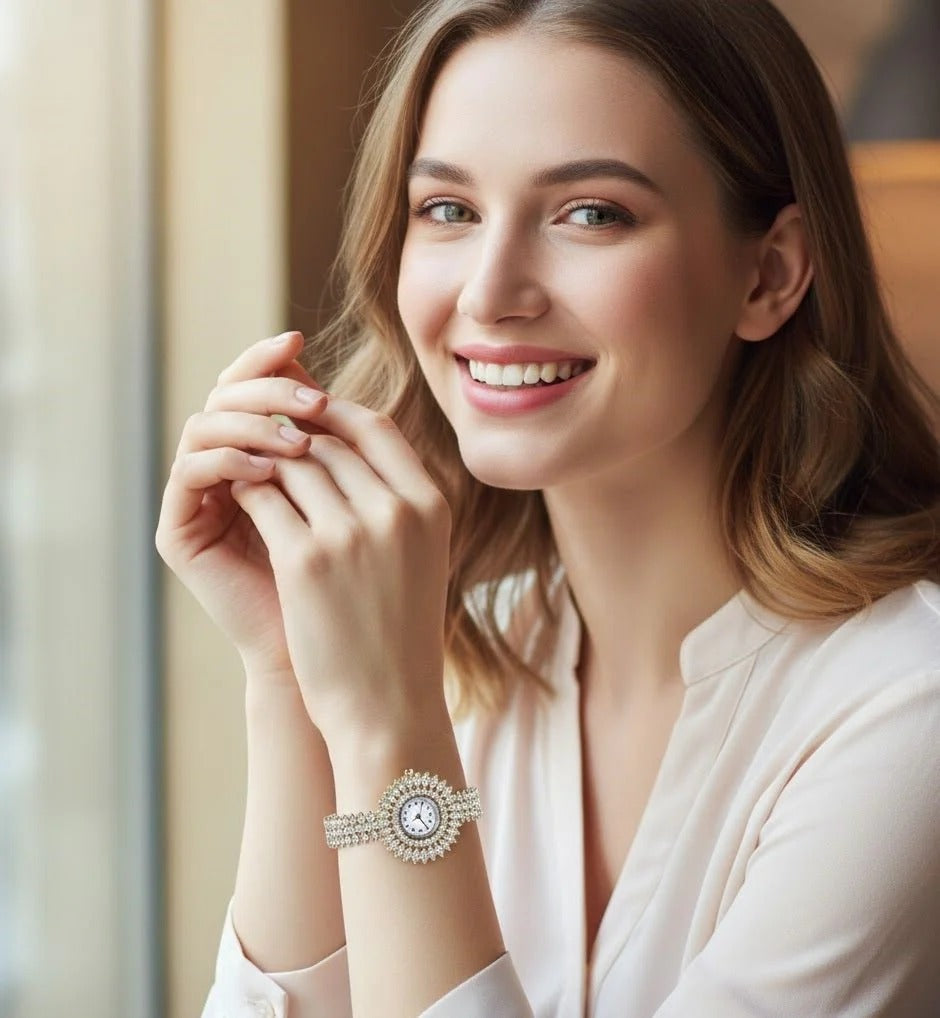  crystal bezel watch for women close up dial