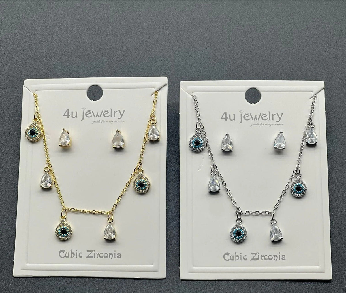  evil eye teardrop necklace set gold silver finish
