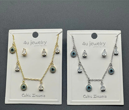  evil eye teardrop necklace set gold silver finish