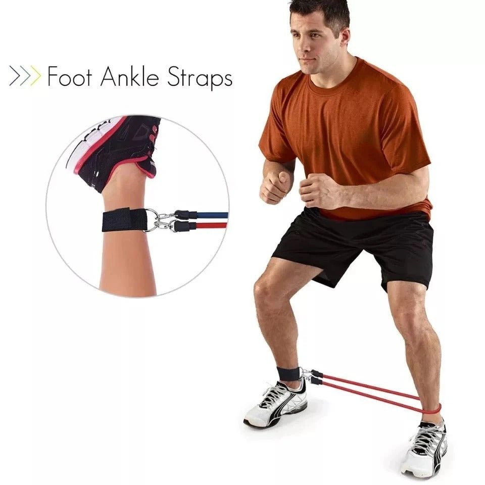 Resistance Bands Set for Home Gym being used for arm workout
