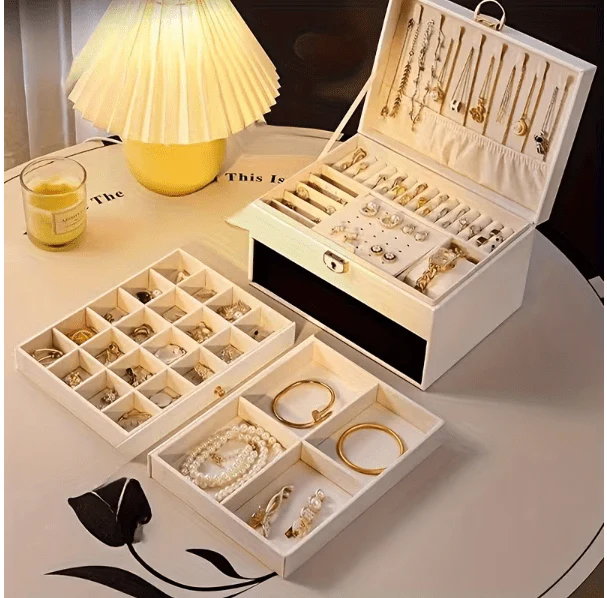 3 layer jewelry storage box on dresser