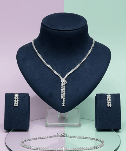 crystal drop jewelry set worn by model