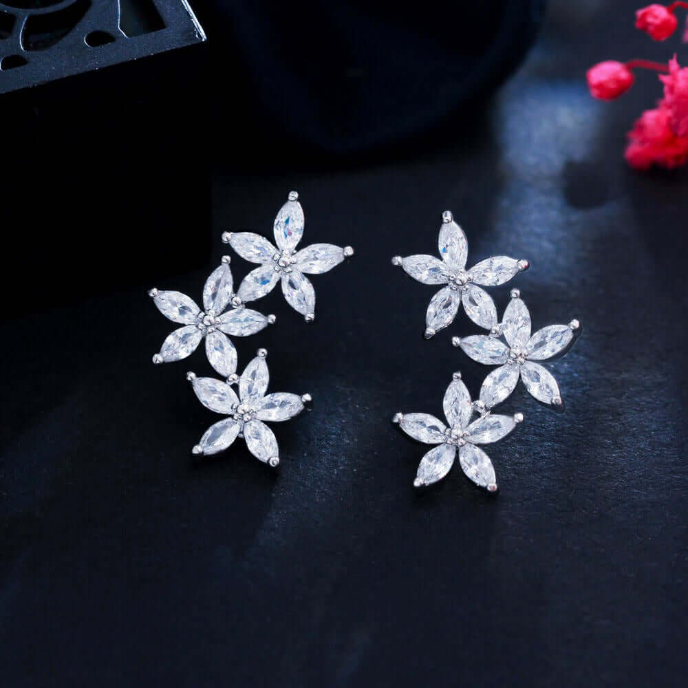 cubic zirconia flower stud earrings design