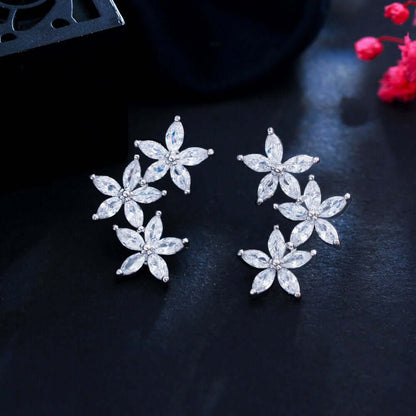 cubic zirconia flower stud earrings design